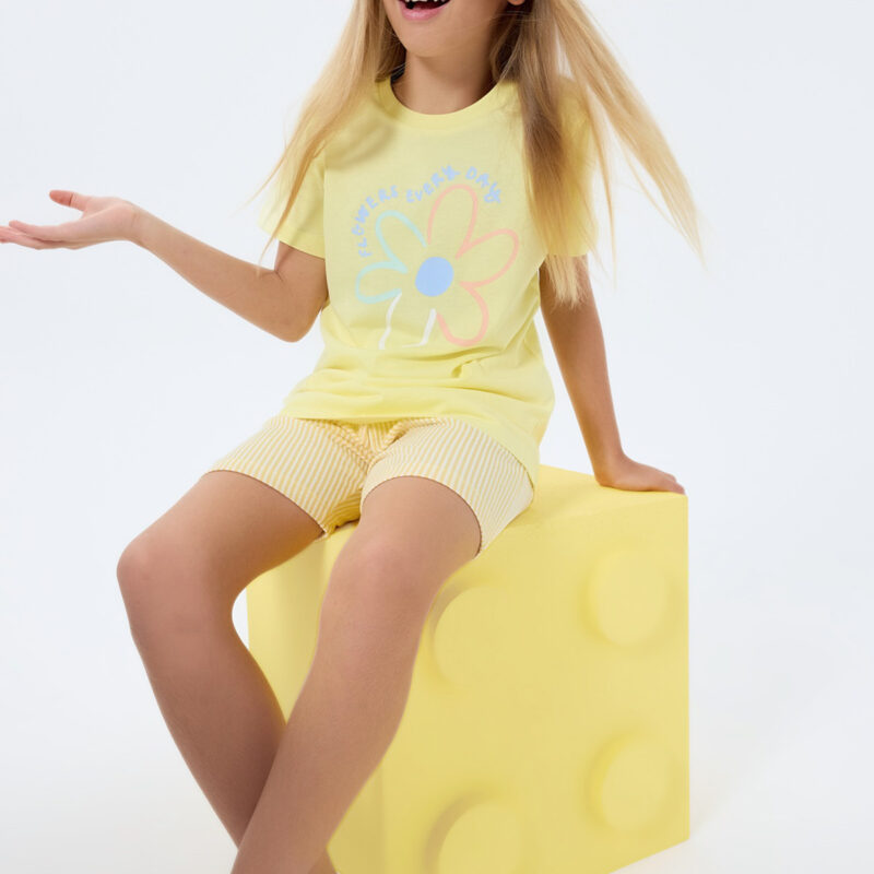 RP3795-2  طقم شورت قطن للفتيات قطعتين لون اصفر