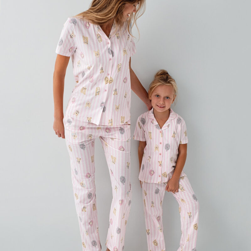 RP3809 طقم بيجاما من كولكشن العائلة الام وابنتها قطن مخطط باللون الزهري