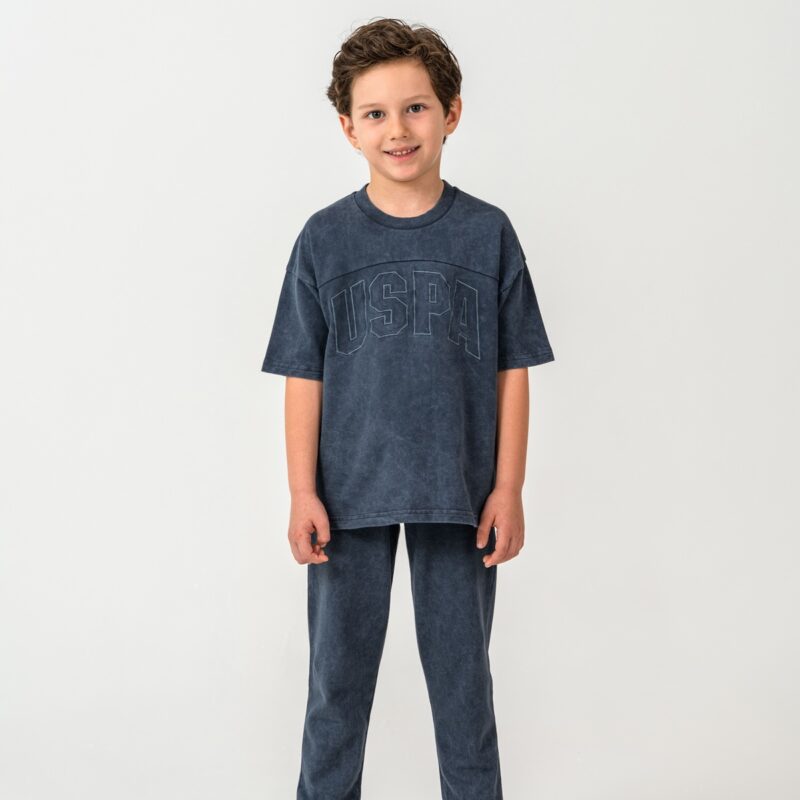 US2437 USPA طقم للاولاد قطن قطعتين لون رمادي