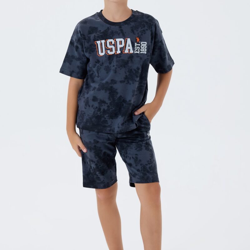 US2438 USPA طقم شورت للاولاد قطن قطعتين لون رمادي