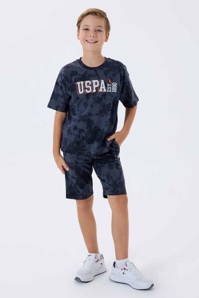 US2438 USPA طقم شورت للاولاد قطن قطعتين لون رمادي