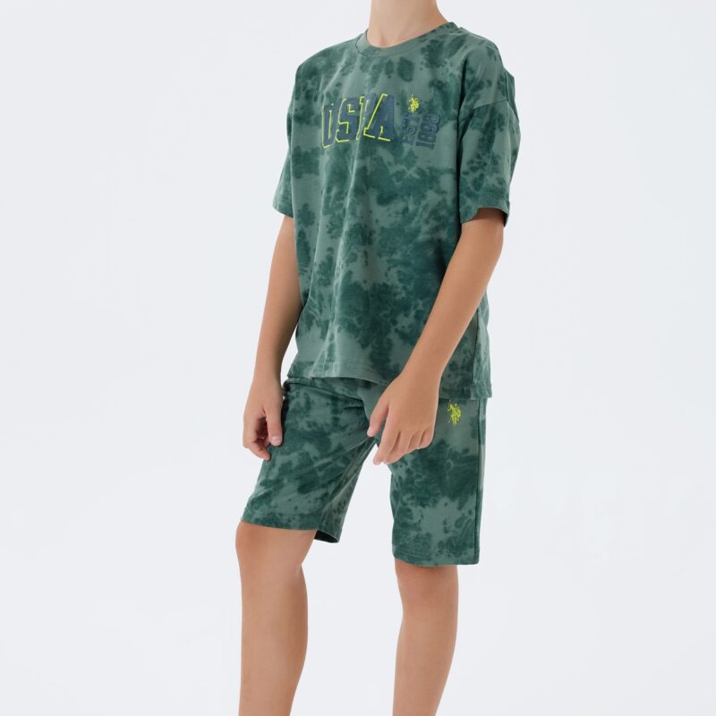 US2438 USPA طقم شورت للاولاد قطن قطعتين لون اخضر