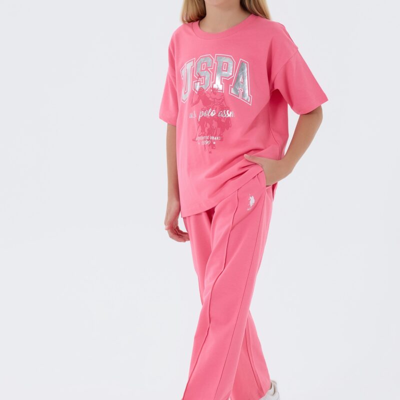 US2509USPA طقم للفتيات قطن قطعتين لون  زهري