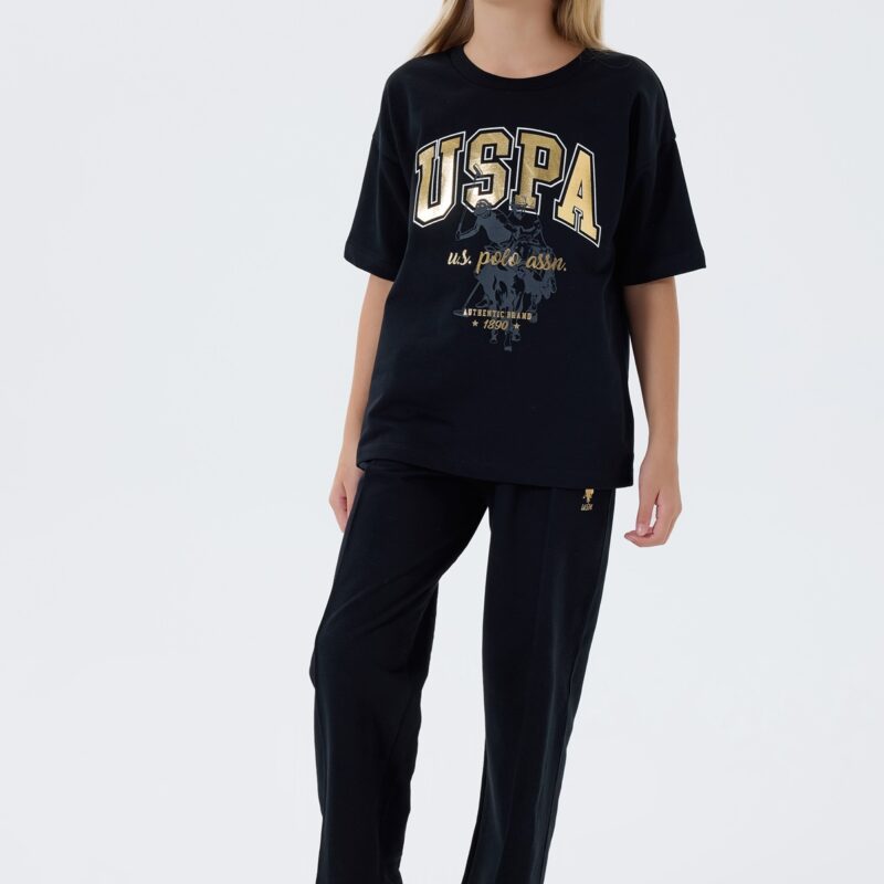 US2509 USPA طقم للفتيات قطن قطعتين لون  اسود