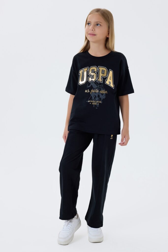 US2509 USPA طقم للفتيات قطن قطعتين لون اسود