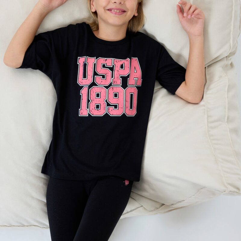 US2523 USPA طقم للفتيات قطن قطعتين لون اسود