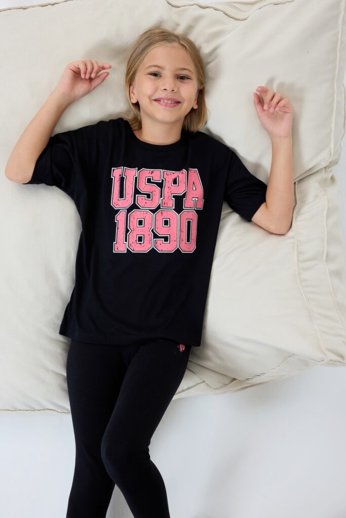 US2523 USPA طقم للفتيات قطن قطعتين لون اسود