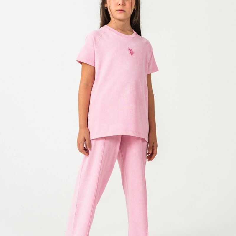 US2529 USPA طقم للفتيات قطن قطعتين لون  زهري