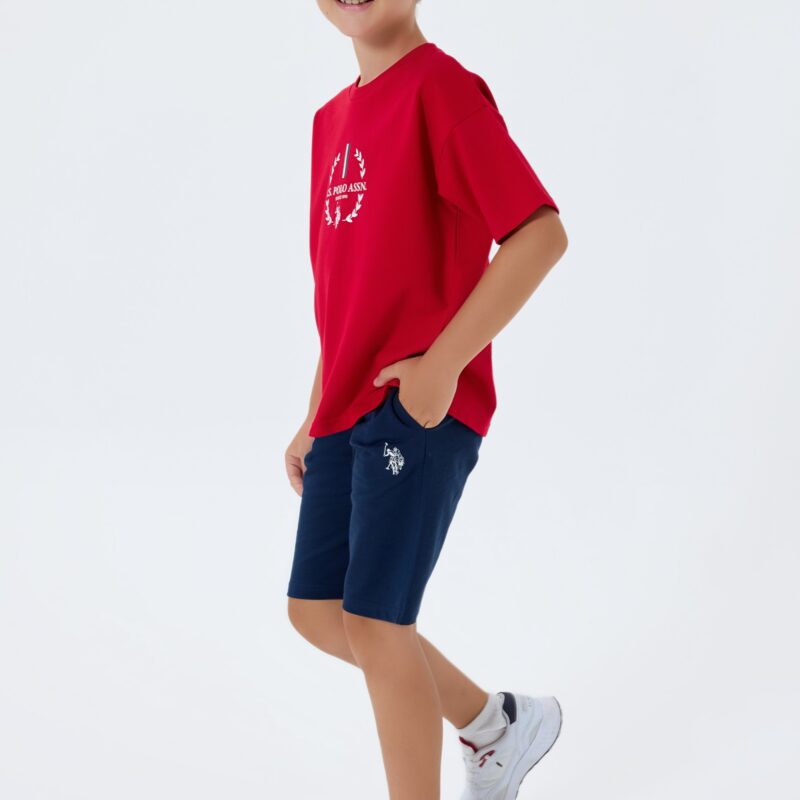 US2408 USPA طقم شورت للاولاد قطن قطعتين لون احمر