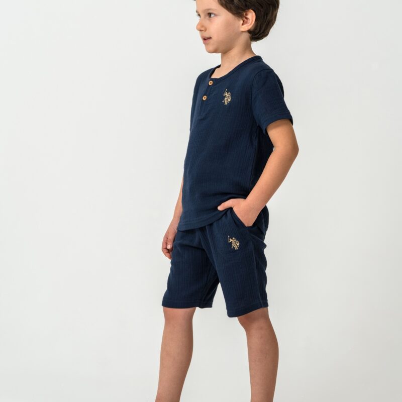 US2439 USPA طقم شورت للاولاد قماش قطن قطعتين لون كحلي