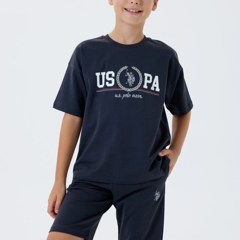 US2425 USPA طقم شورت للاولاد قطن قطعتين لون رمادي
