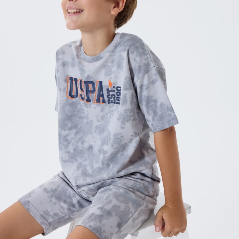 US2438 USPA طقم شورت للاولاد قطن قطعتين لون رمادي فاتح
