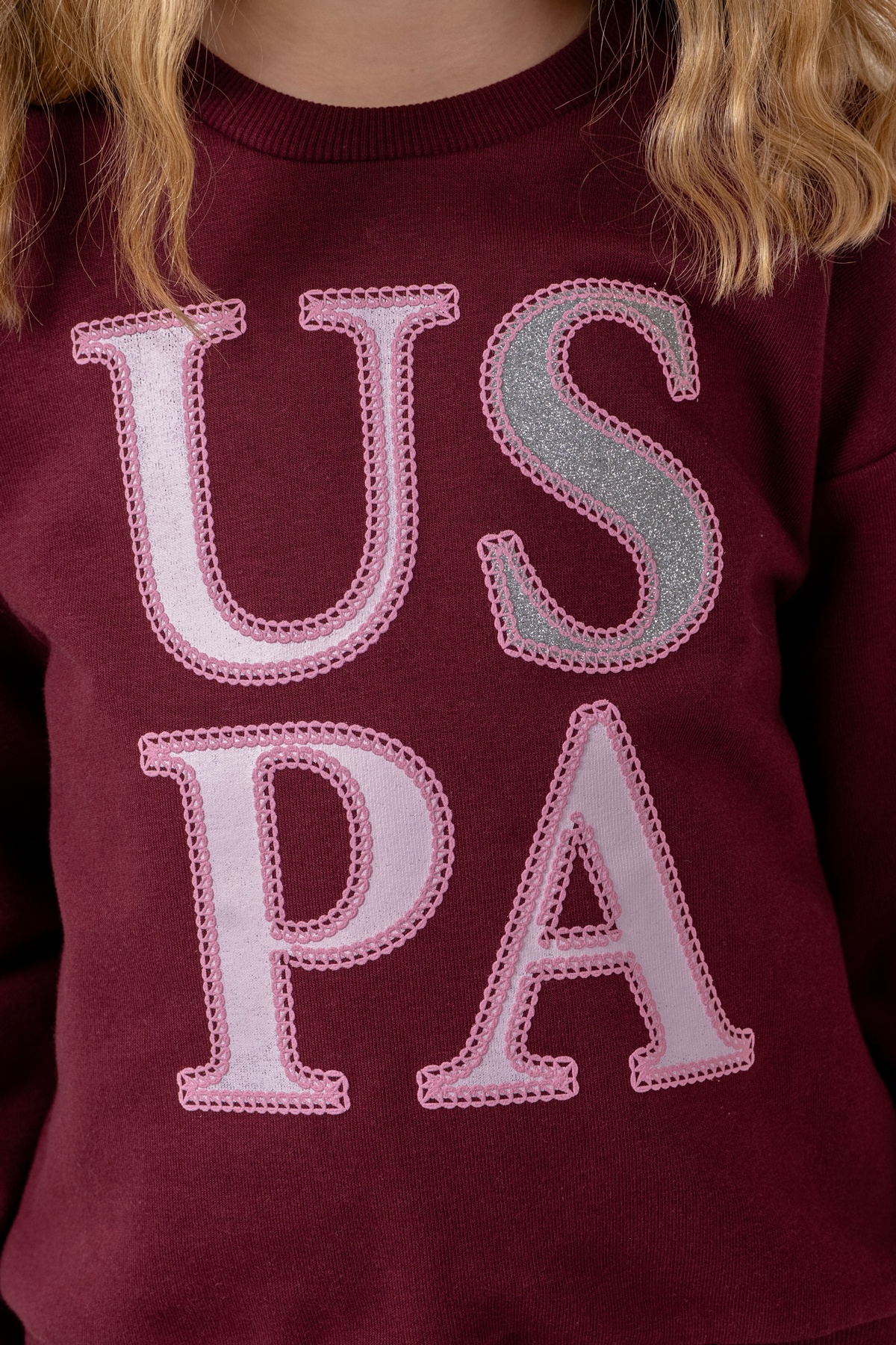US2712 US POLO ASSN طقم للفتيات قطن ثلاثة خيط قطعتين لون بيرغندي - الصورة 6